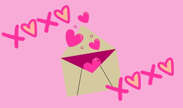 graphic of an envelope with hearts